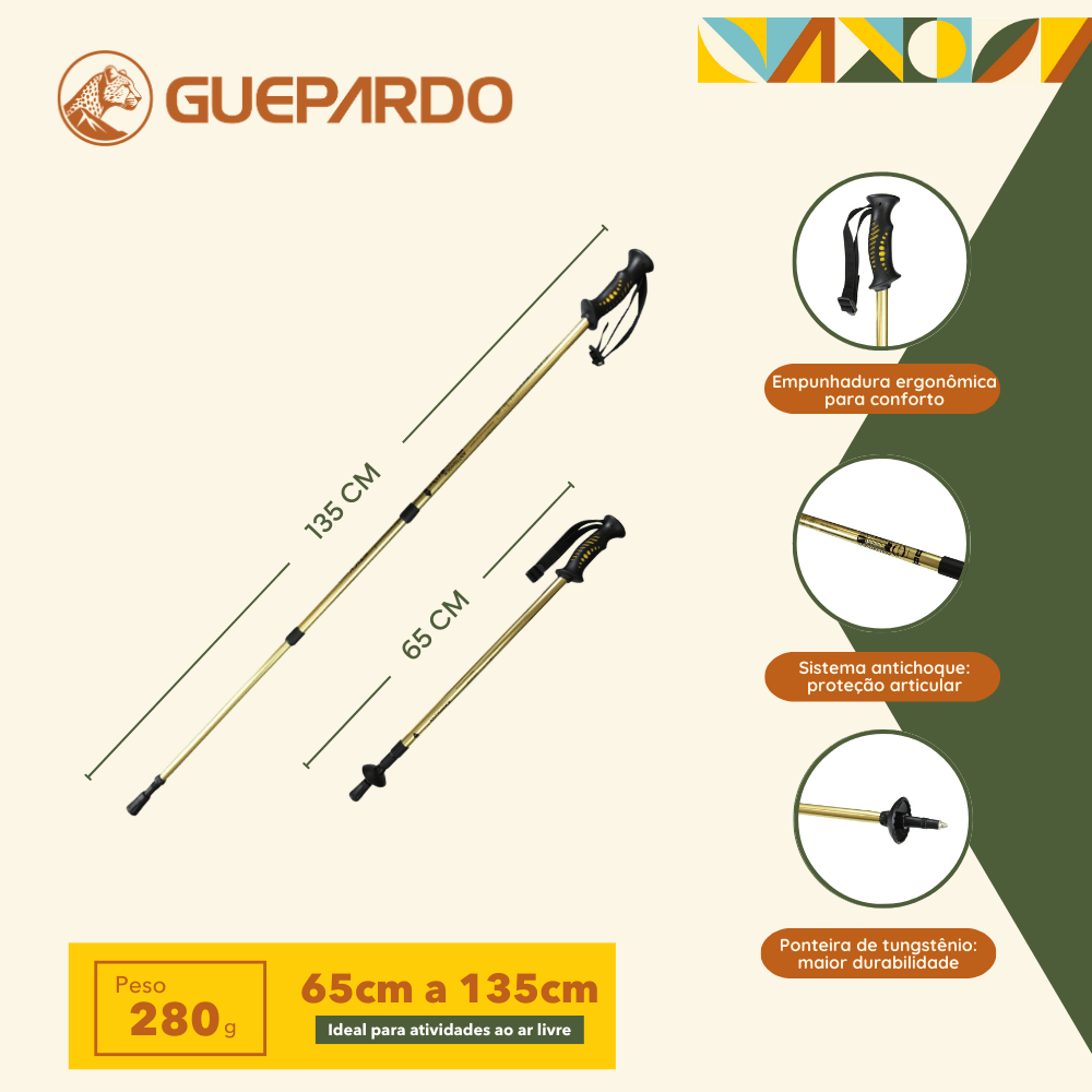 Bastão de Caminhada Ajustável Guepardo Antichoque Confortável - Imagem 9