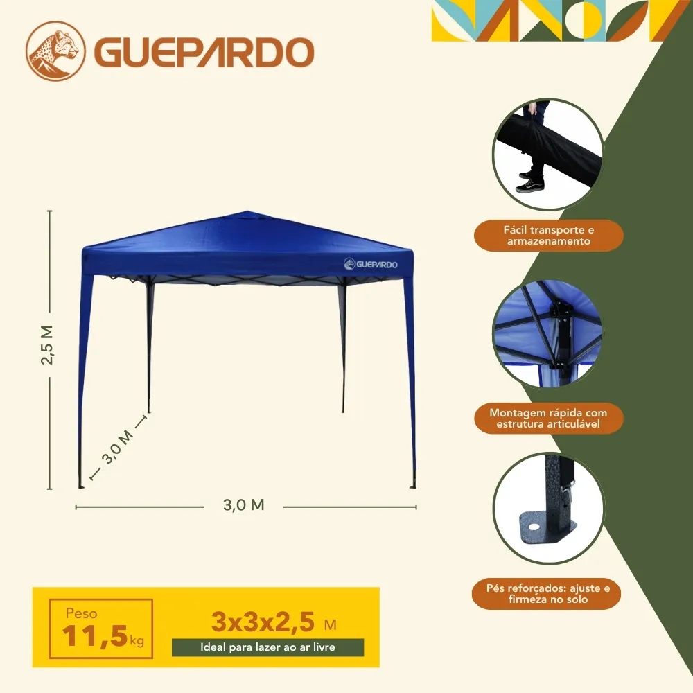 Gazebo 3x3m Pratiko Guepardo 60 FPS - Imagem 7