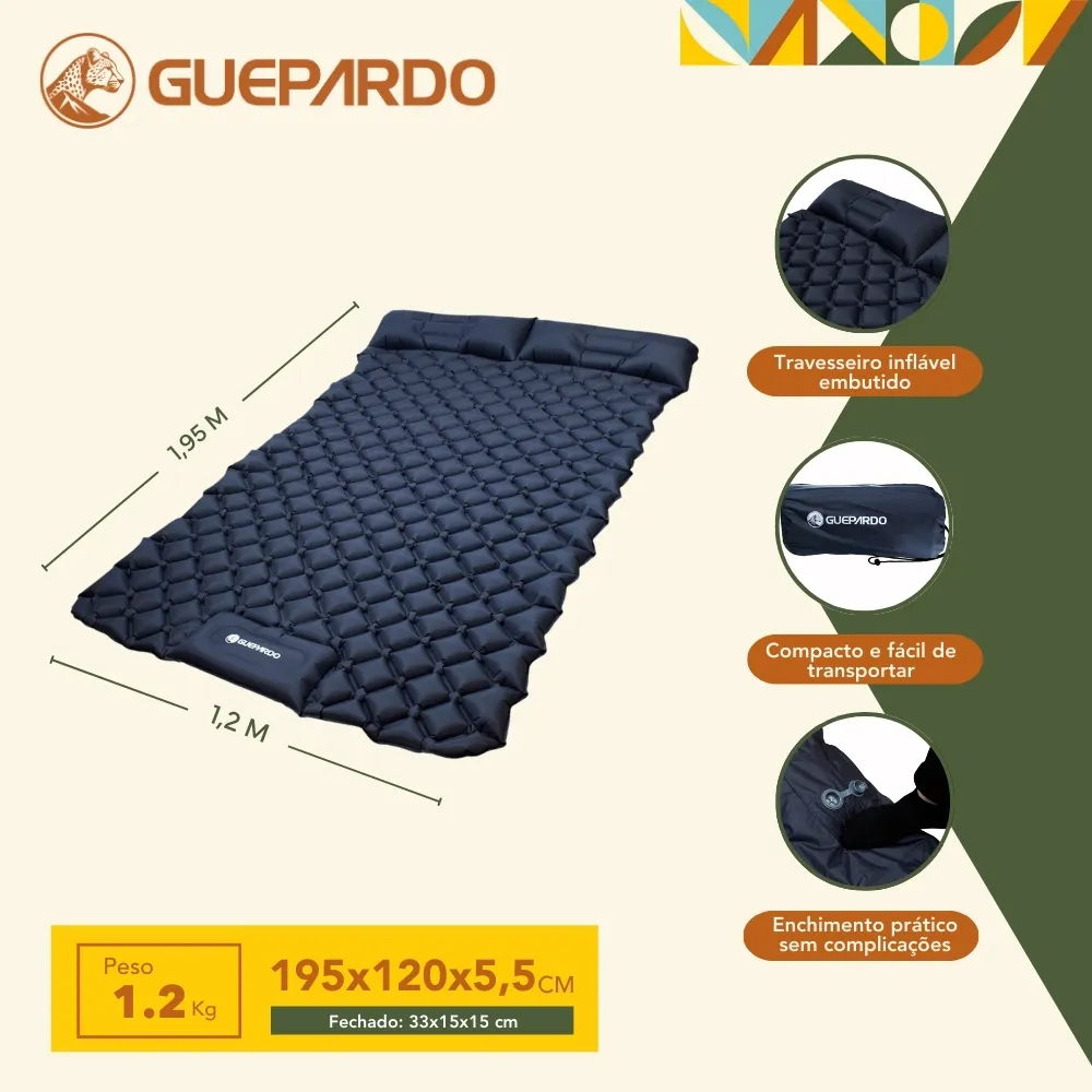 Colchonete Inflável Casal 195x120x5,5cm Nylon TPU DOTT GUEPARDO Cinza - Imagem 8
